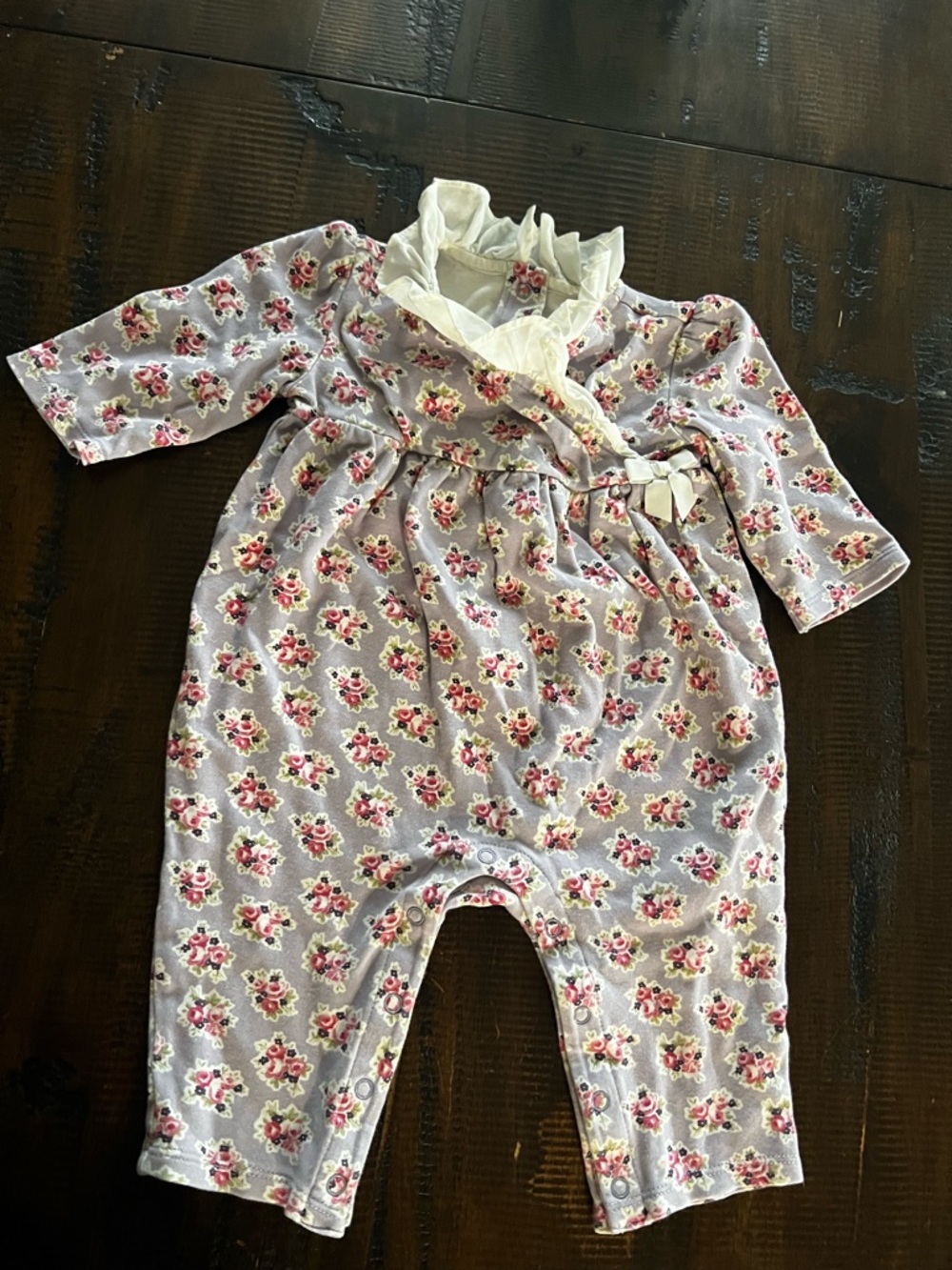 Janie and Jack Floral Lavender and Cream Ruffle Neck One-Piece